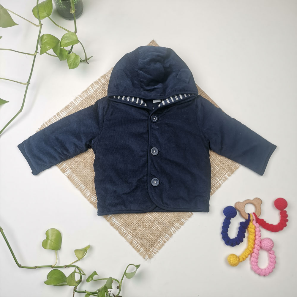 سویشرت مخمل کبریتی نوزادی آستین بلند برند لوپیلو کلاه دار و گوش دار سرمه ای رنگ