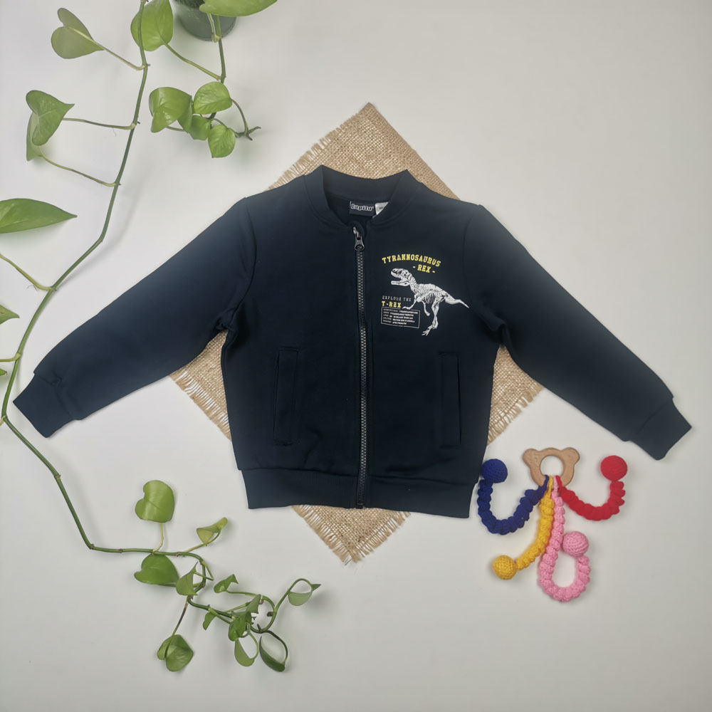 سویشرت زیپی آستین بلند برند لوپیلو طرح دایناسور جیبدار سرمه ای رنگ - 2 تا 4 سال