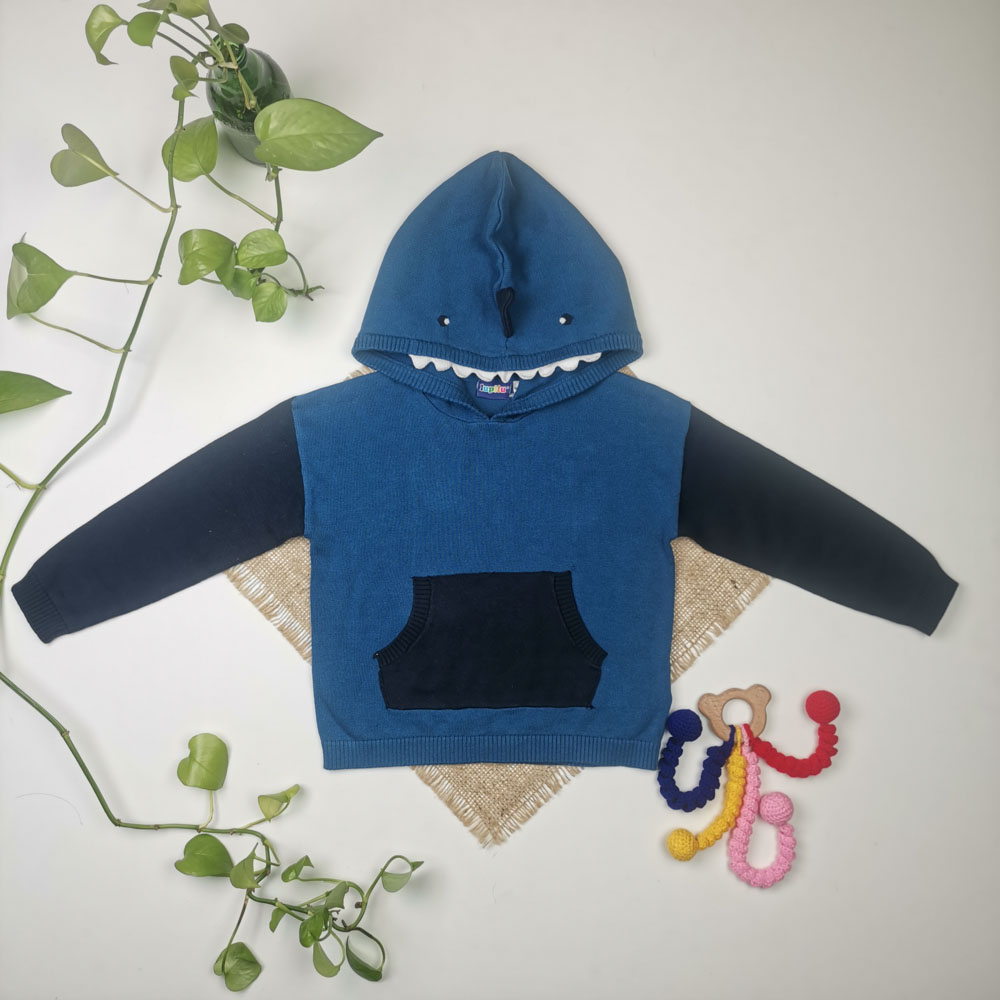 هودی بافت آستین بلند برند لوپیلو طرح نهنگ کلاهدار سرمه ای رنگ