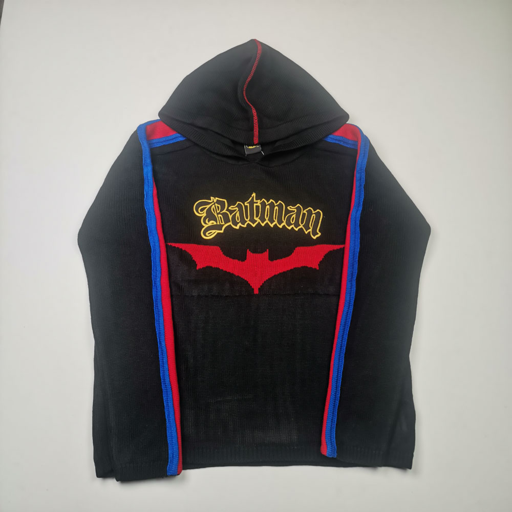 هودی بافت پسرانه آستین بلند طرح بتمن آبی رنگ - 12 سال