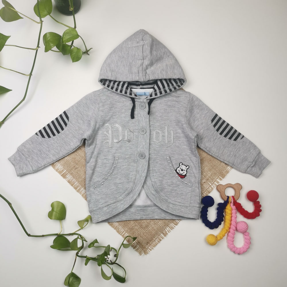 سویشرت توکرکی نوزادی آستین بلند طرح پو طوسی رنگ - 18 ماه