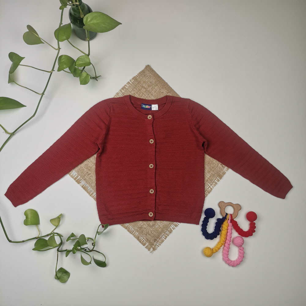 سویشرت بافت آستین بلند برند لوپیلو بافت ظریف آجری رنگ - 2 تا 4 سال