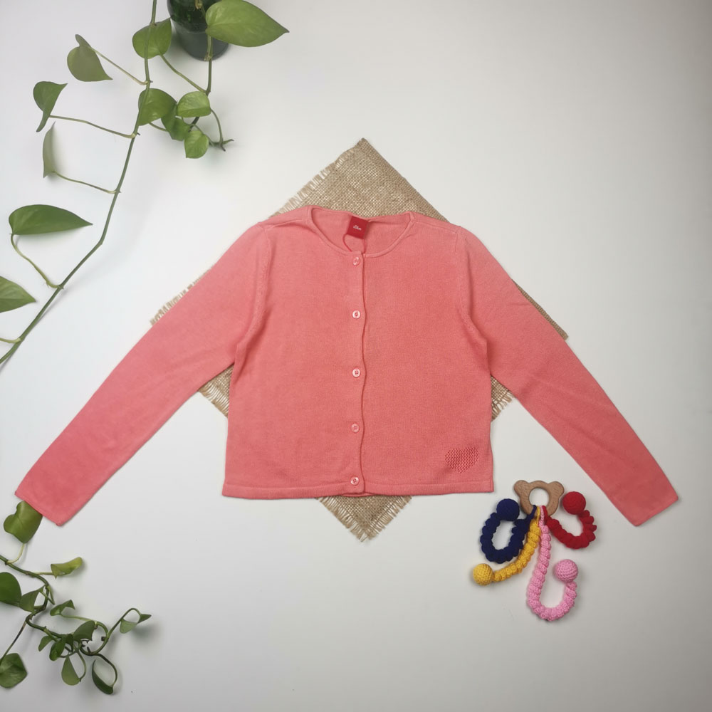 سویشرت بافت دخترانه آستین بلند برند alive طرح قلب قلبی بافت ظریف گلبه ای رنگ - 6 تا 8 سال