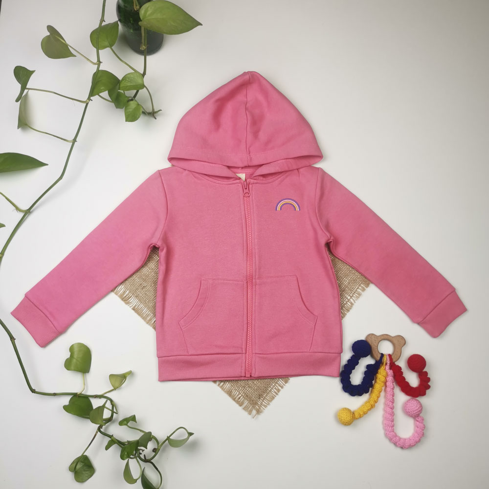 سویشرت توکرکی دخترانه آستین بلند طرح گلدوزی رنگین کمان صورتی رنگ - 4 تا 5 سال