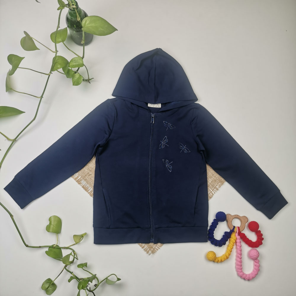 سویشرت دورس دخترانه آستین بلند برند ovs طرح پروانه نگینی سرمه ای رنگ - 5 تا 6 سال