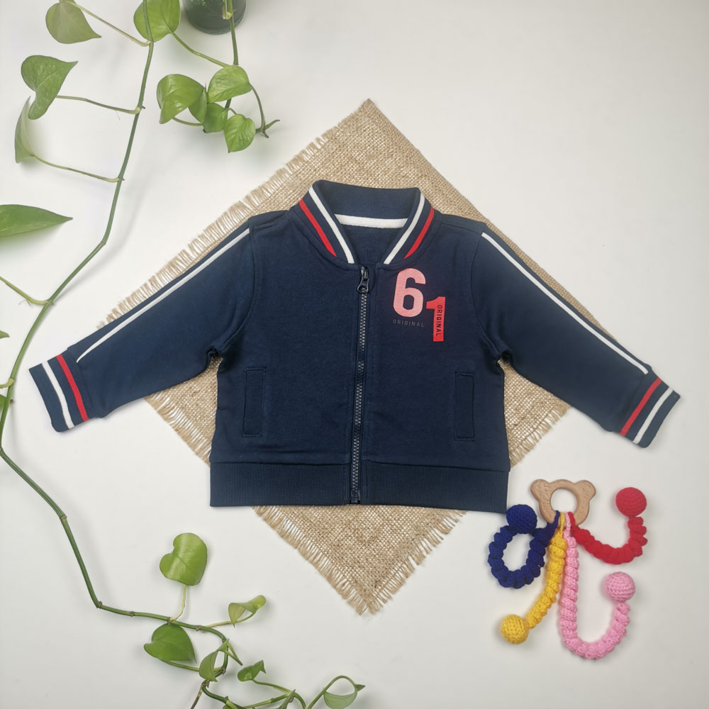 سویشرت دورس نوزادی آستین بلند طرح نوشته عددی سرمه ای رنگ