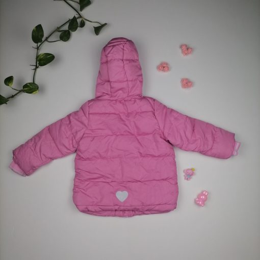 کاپشن نوزادی دخترانه آستین بلند برند impidimpi طرح قلب دار پفی و توکرکی صورتی رنگ