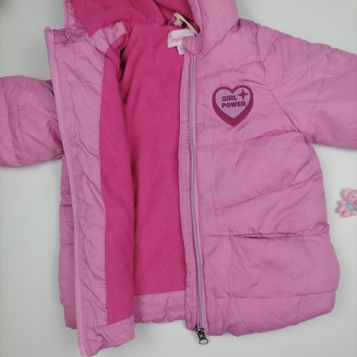 کاپشن نوزادی دخترانه آستین بلند برند impidimpi طرح قلب دار پفی و توکرکی صورتی رنگ