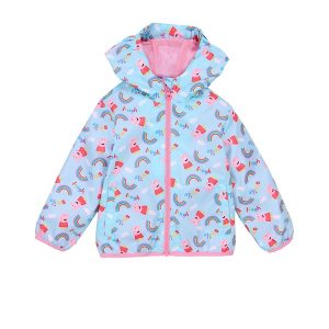 سویشرت بارونی نوزادی دخترانه آستین بلند طرح رنگین کمان آستر دار آبی رنگ