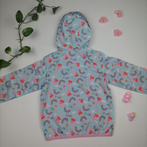 سویشرت بارونی نوزادی دخترانه آستین بلند طرح رنگین کمان آستر دار آبی رنگ