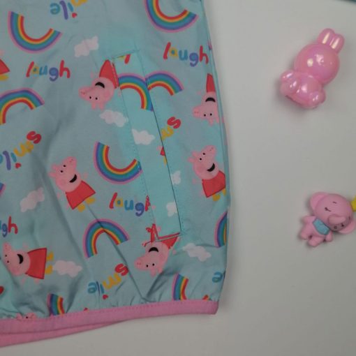 سویشرت بارونی نوزادی دخترانه آستین بلند طرح رنگین کمان آستر دار آبی رنگ