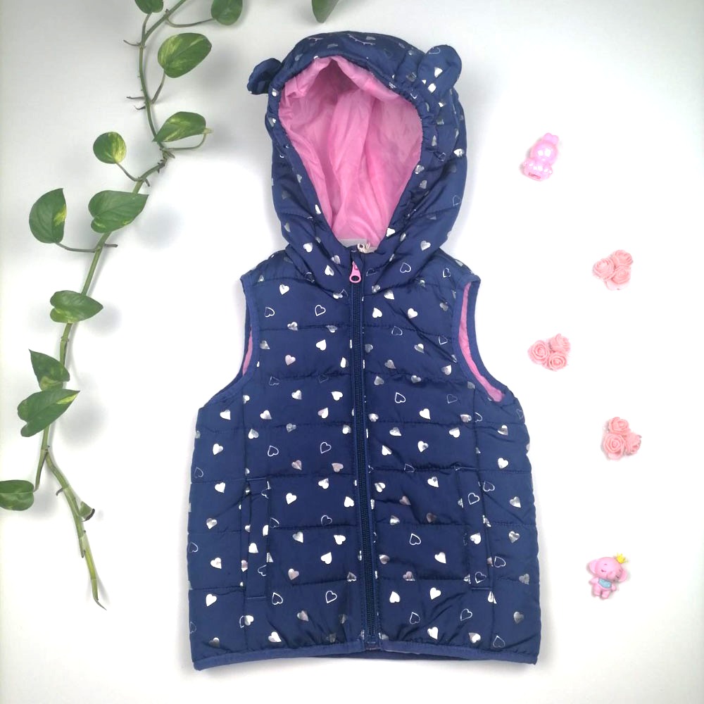 پافر دخترانه برند impidimpi طرح قلبی آستر دار سرمه ای رنگ  - 2 تا 4 سال