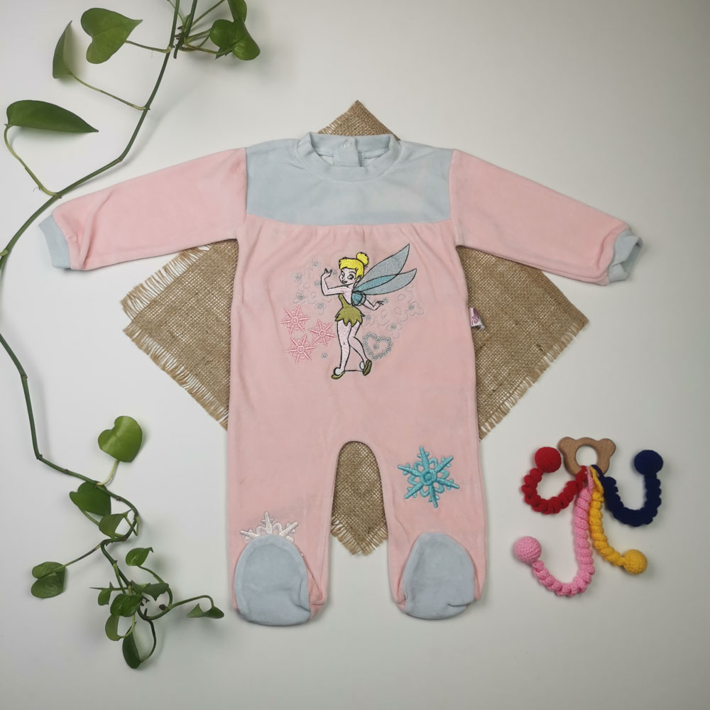 سرهمی نوزادی دخترانه آستین بلند برند Disney طرح دختر جوراب دار صورتی رنگ