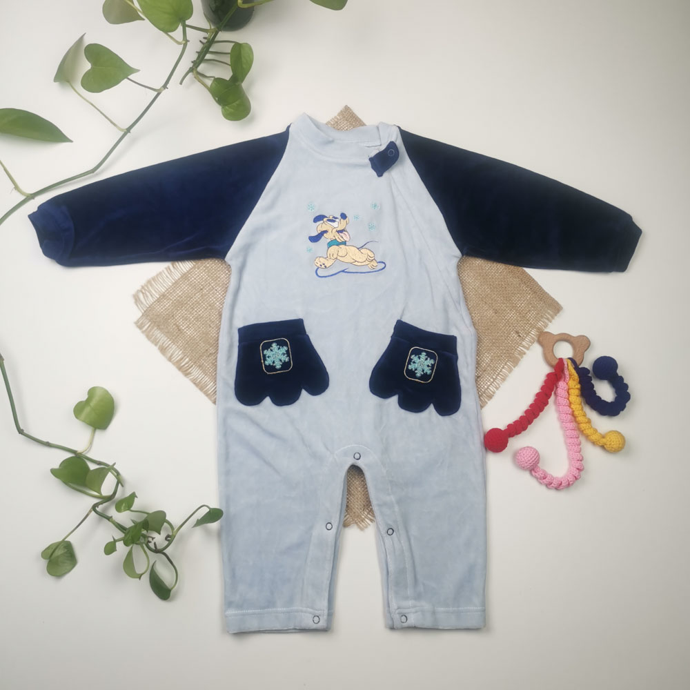 سرهمی نوزادی پسرانه آستین بلند برند Disney طرح جیب دار سگ آبی رنگ - 12 تا 18 ماه