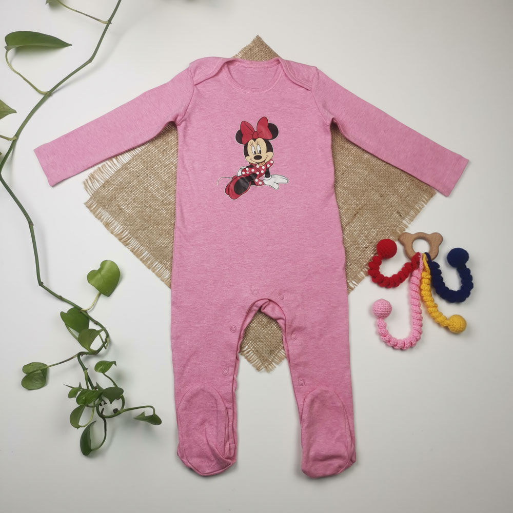 سرهمی نوزادی دخترانه آستین بلند برند Disney طرح مینی موس جوراب دار صورتی رنگ - 9 تا 12 ماه