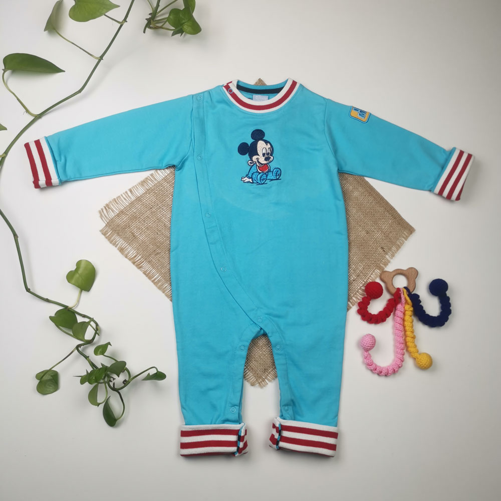 سرهمی نوزادی پسرانه آستین بلند برند Disney طرح میکی موس تو دورس آبی رنگ - 12 تا 18 ماه