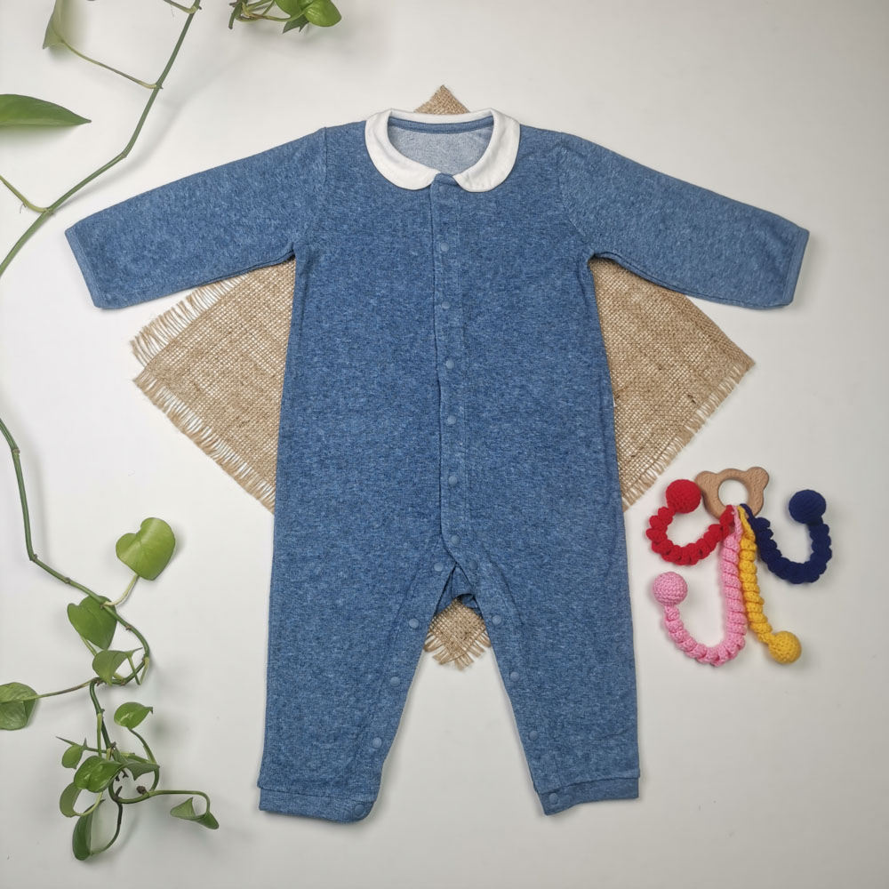 سرهمی نوزادی آستین بلند طرح جلو دکمه دار آبی رنگ - 12 تا 18 ماه