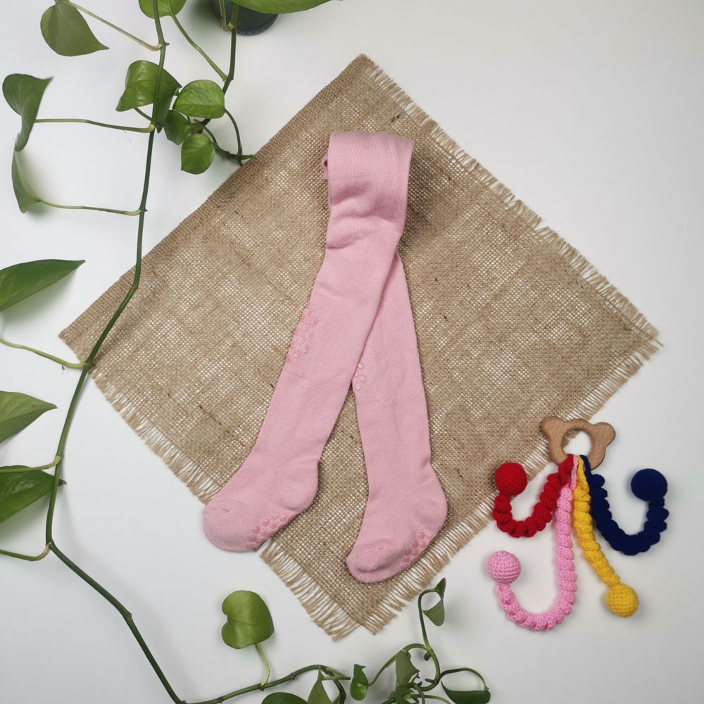 جوراب شلواری نوزادی برند impidimpi استپ دار نیمه توکرکی صورتی رنگ