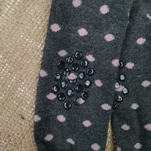 جوراب شلواری نوزادی برند impidimpi طرح خال خالی استوپ دار نیمه توکرکی طوسی رنگ