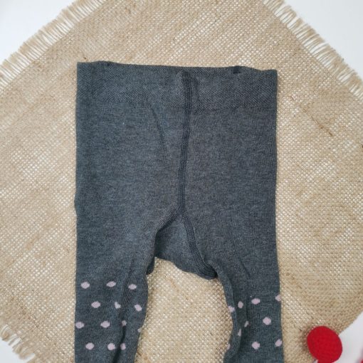 جوراب شلواری نوزادی برند impidimpi طرح خال خالی استوپ دار نیمه توکرکی طوسی رنگ
