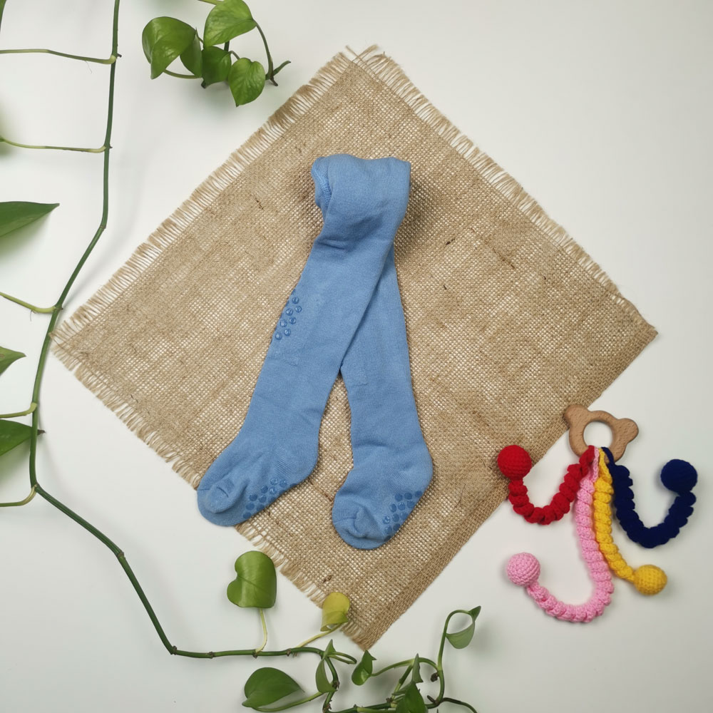 جوراب شلواری نوزادی برند impidimpi استوپ دار نیمه توکرکی آبی رنگ