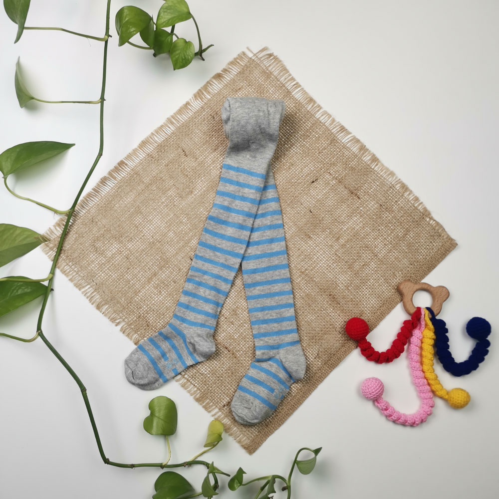 جوراب شلواری نوزادی برند impidimpi طرح فیل راه راه طوسی رنگ