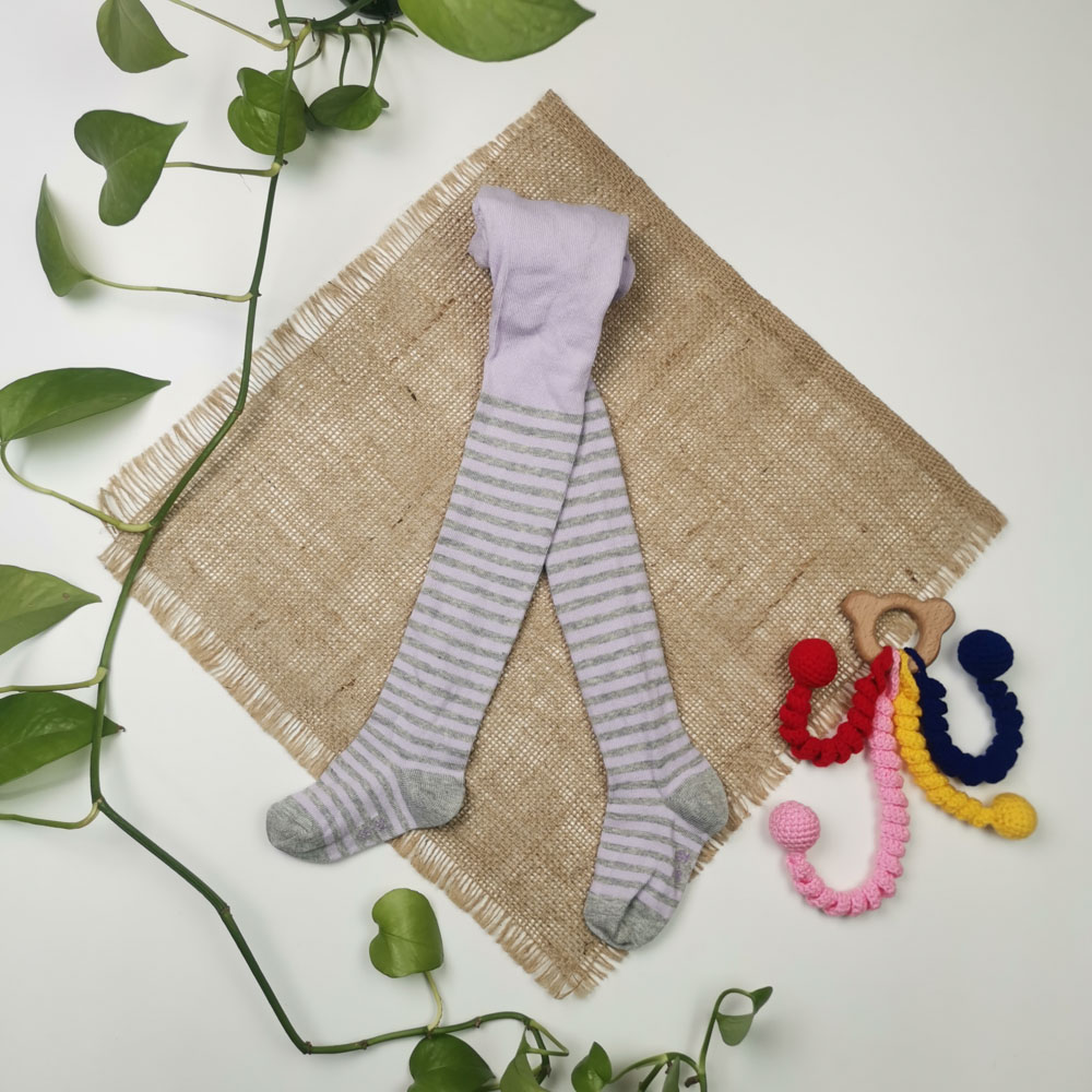 جوراب شلواری نوزادی برند impidimpi طرح راه راه جوجه تیغی طوسی رنگ