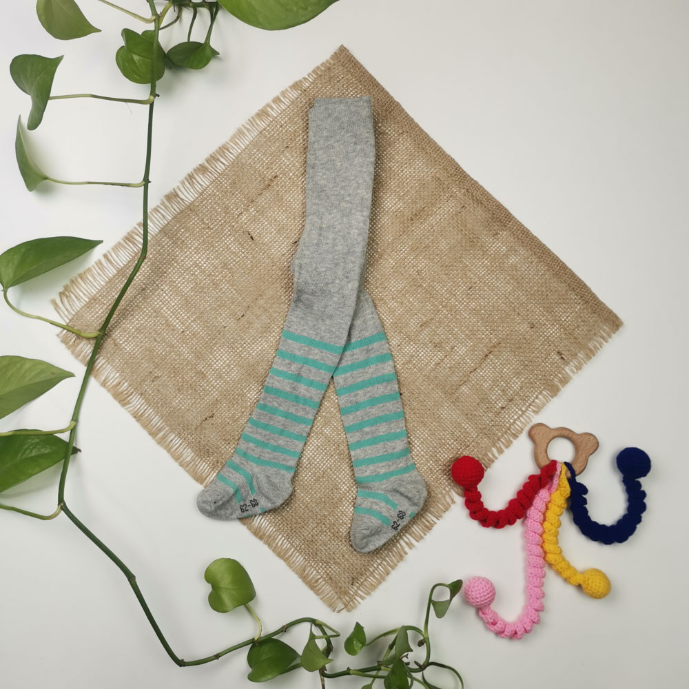 جوراب شلواری نوزادی برند impidimpi طرح خرس راه راه سبز رنگ - 2 تا 6 ماه