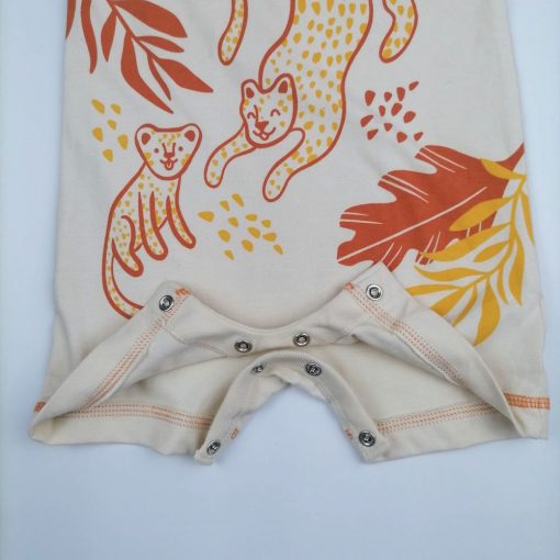 رامپر نوزادی آستین تاپ برند cat and jack طرح پلنگ و برگ نسکافه ای رنگ - 3 تا 6 ماه