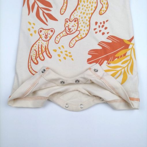 رامپر نوزادی آستین تاپ برند cat and jack طرح پلنگ و برگ نسکافه ای رنگ - 3 تا 6 ماه