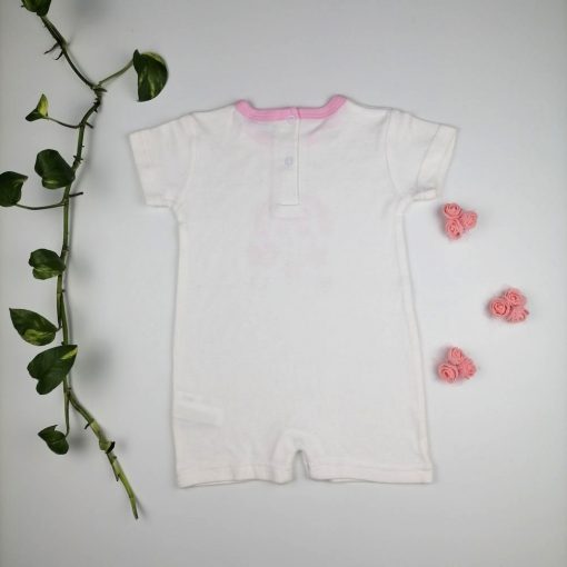 رامپر نوزادی دخترانه آستین کوتاه طرح اردک و خرس سفید رنگ