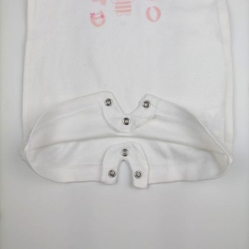 رامپر نوزادی دخترانه آستین کوتاه طرح اردک و خرس سفید رنگ