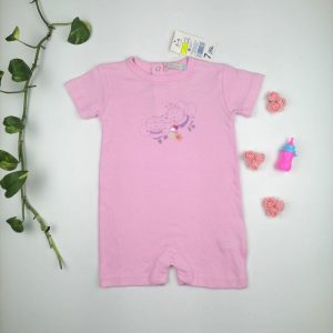 رامپر نوزادی دخترانه آستین کوتاه طرح زنبور صورتی رنگ - 6 تا 9 ماه