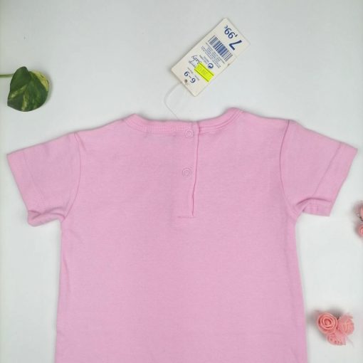 رامپر نوزادی دخترانه آستین کوتاه طرح زنبور صورتی رنگ - 6 تا 9 ماه