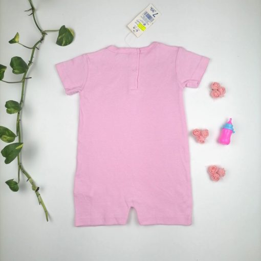 رامپر نوزادی دخترانه آستین کوتاه طرح زنبور صورتی رنگ - 6 تا 9 ماه