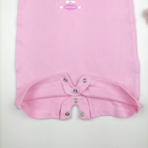 رامپر نوزادی دخترانه آستین کوتاه طرح زنبور صورتی رنگ - 6 تا 9 ماه