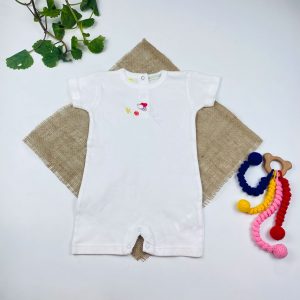 رامپر نوزادی دخترانه آستین کوتاه طرح زنبور سفید رنگ