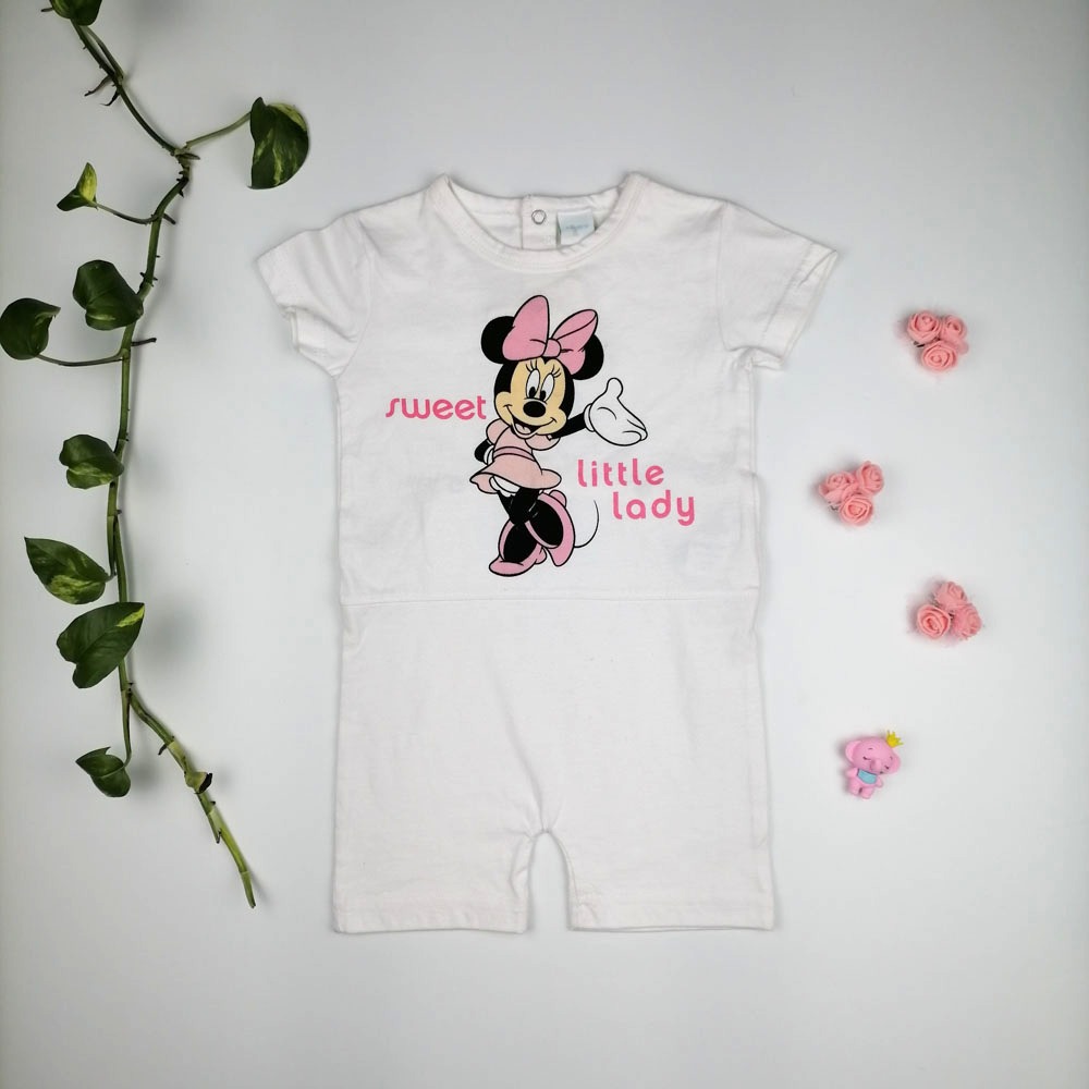 رامپر نوزادی دخترانه آستین کوتاه برند دیزنی طرح مینی موس سفید رنگ - 6 تا 9 ماه