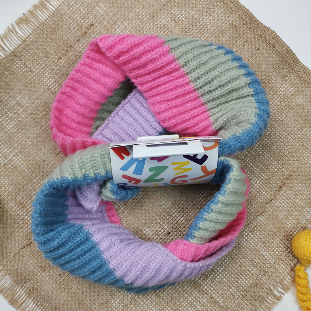 شال بافت دخترانه طرح راه راه صورتی رنگ  - فری سایز