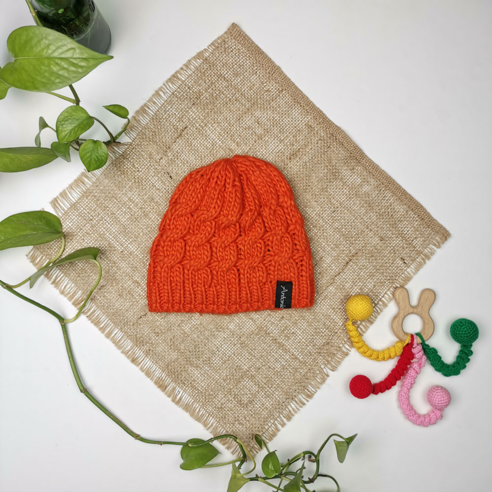 کلاه بافت نارنجی رنگ  - 4 تا 6 سال