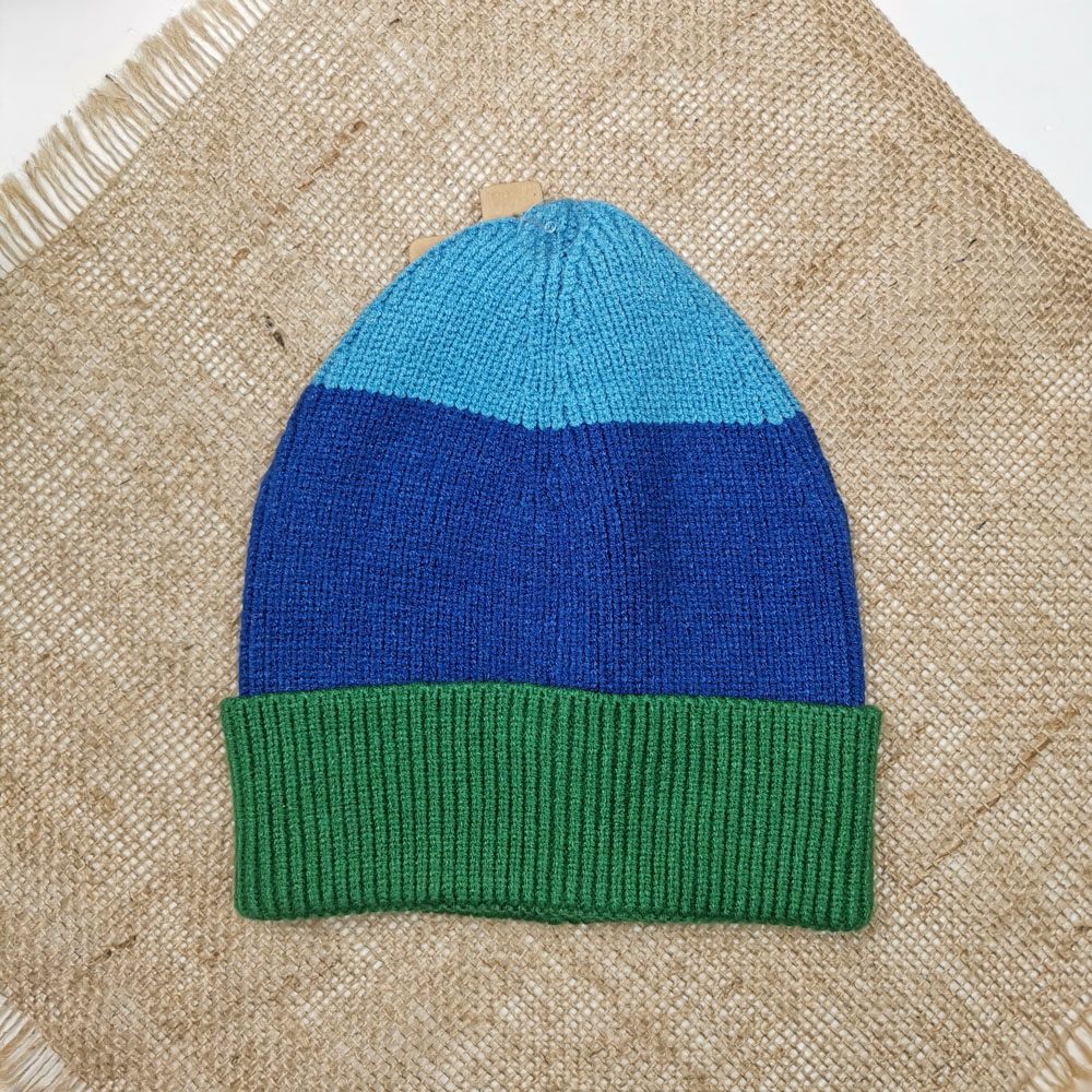 کلاه بافت پسرانه طرح راه راه سبز رنگ  - 4 تا 6 سال