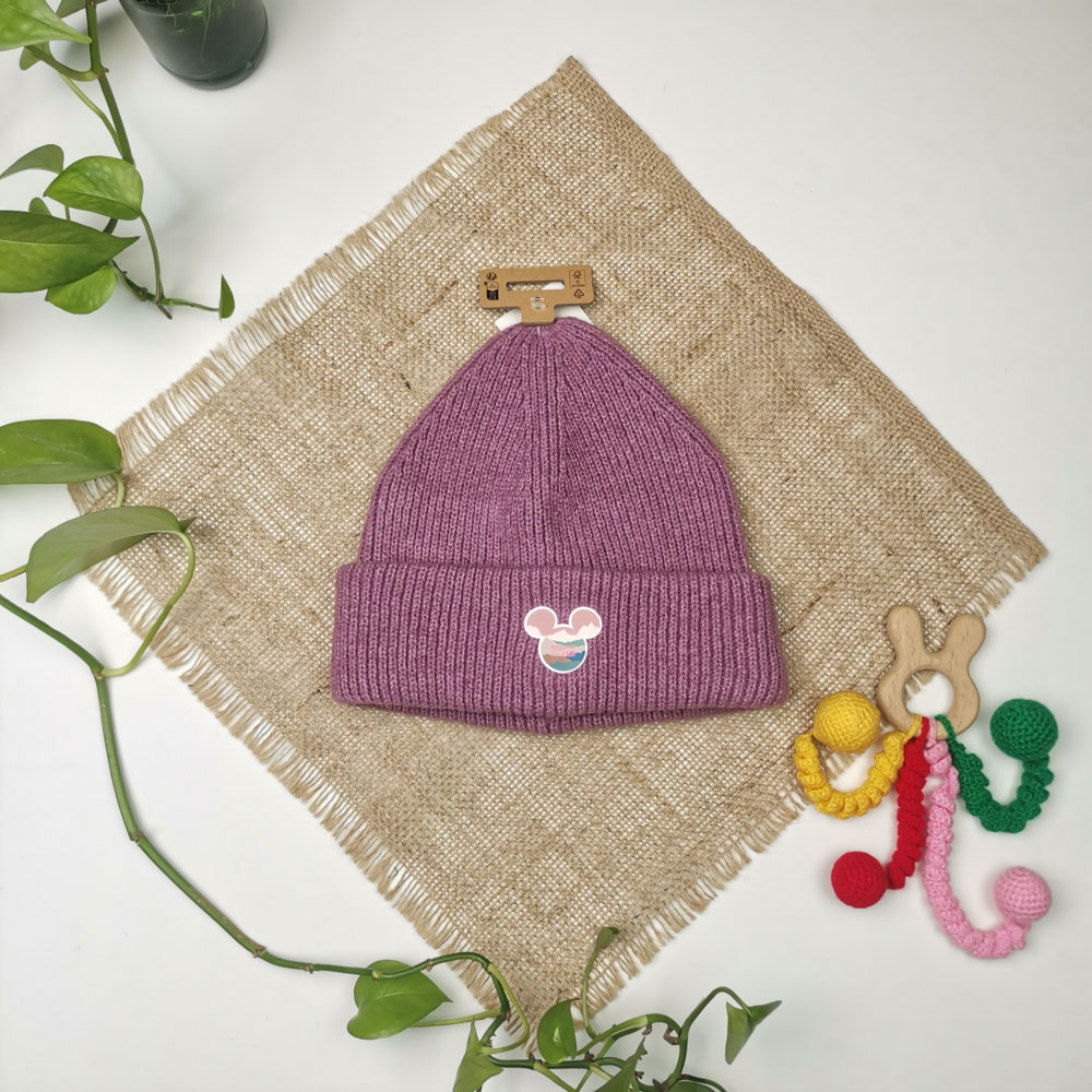 کلاه بافت دخترانه طرح میکی موس بنفش رنگ  - فری سایز