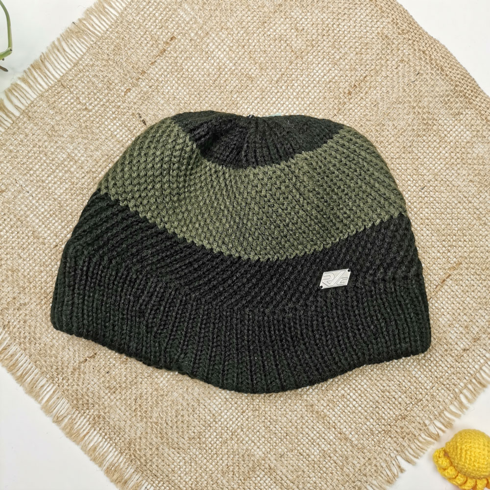 کلاه لبه دار بافت پسرانه طرح راه راه سبز تیره رنگ  - فری سایز