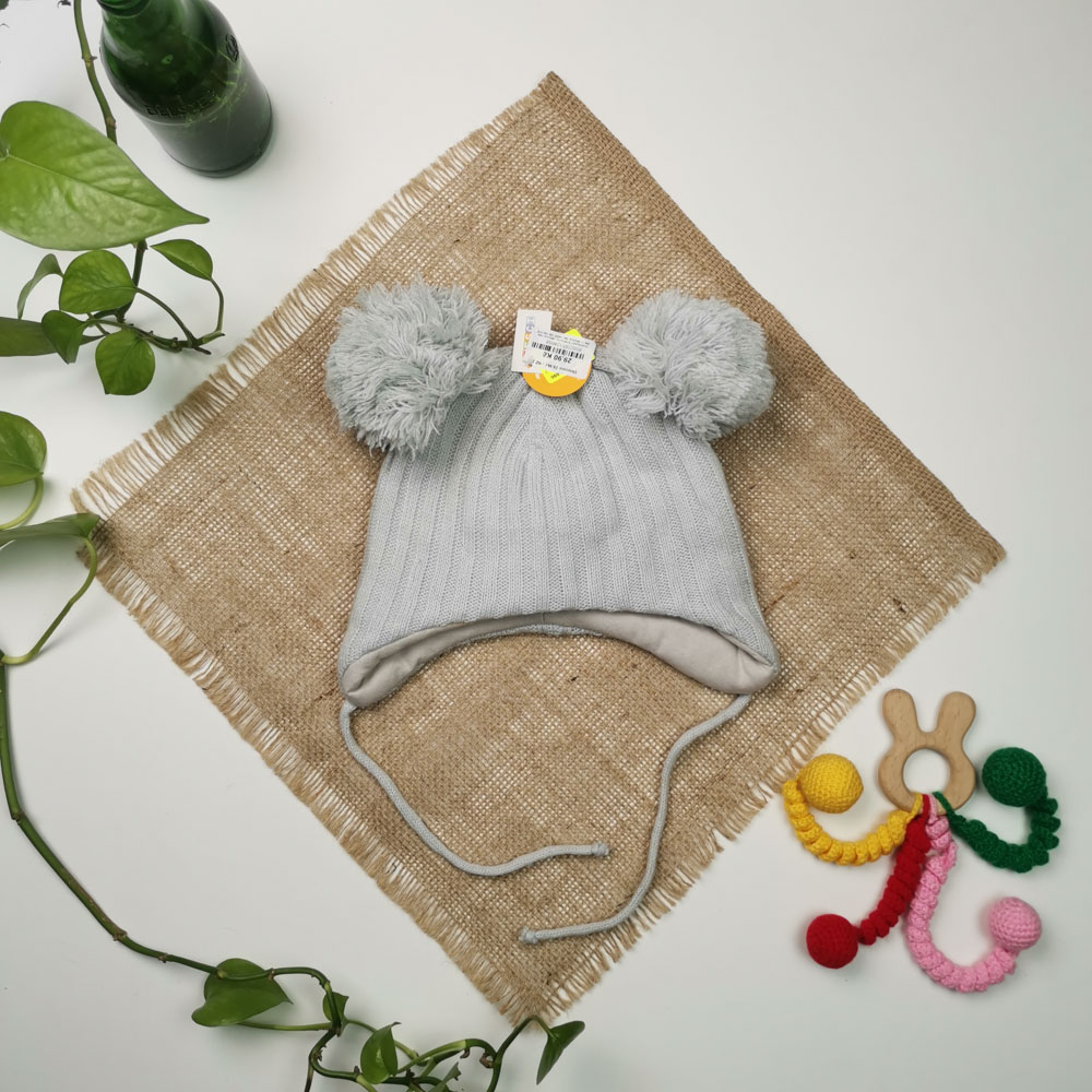 کلاه بافت نوزادی طرح گوش دار آستر دار آبی یخی رنگ  - 6 تا 12 ماه