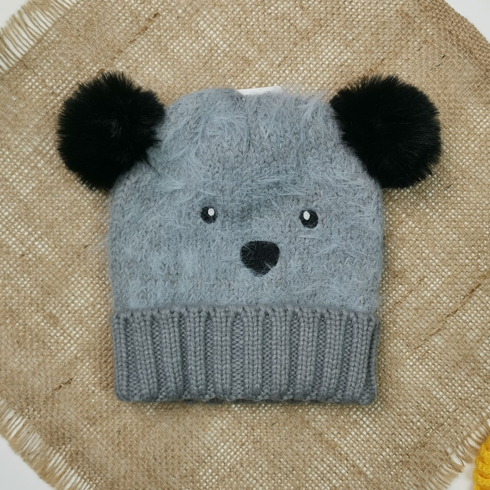 کلاه بافت موهر طرح خرس طوسی رنگ  - 2 تا 4 سال