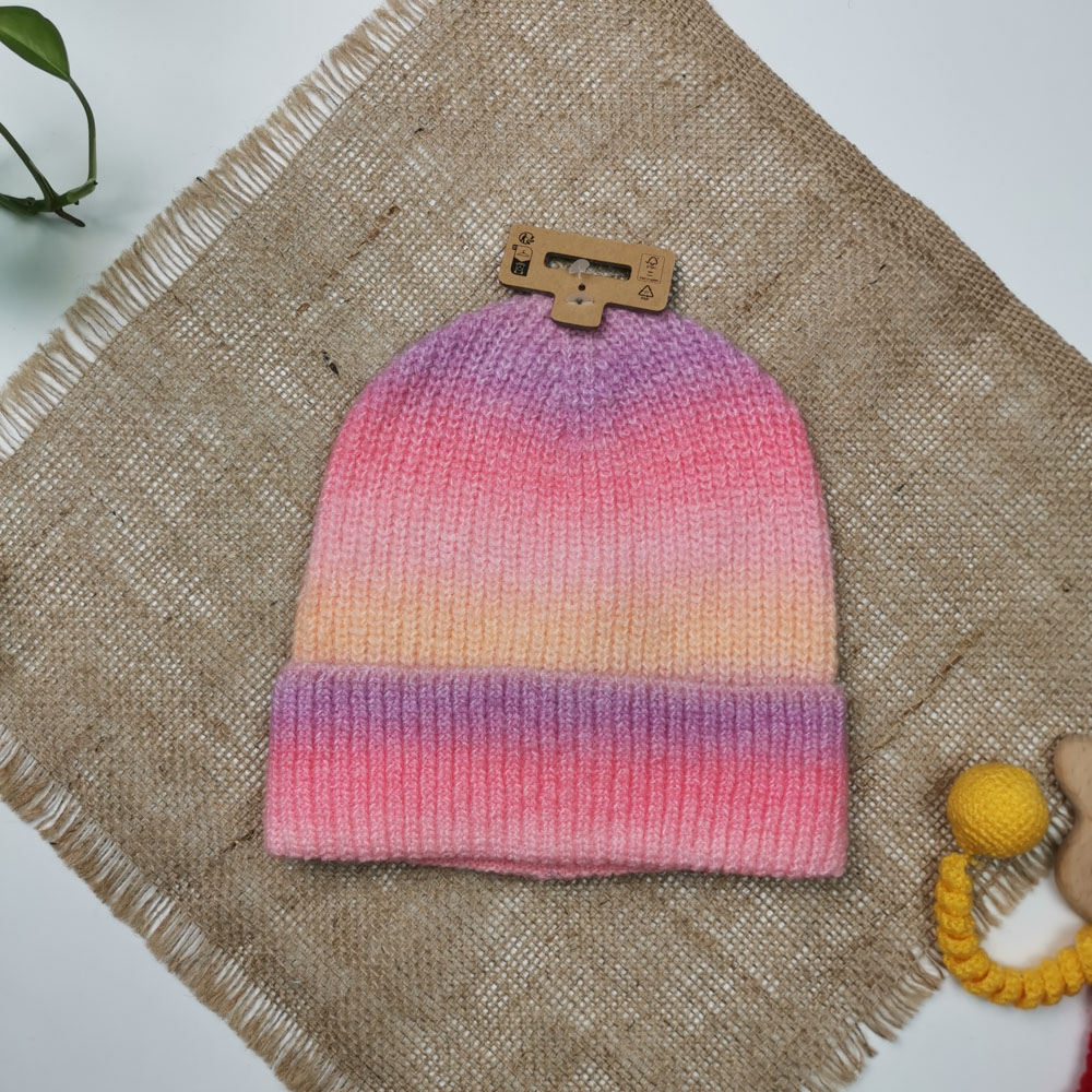 کلاه بافت دخترانه طرح رنگین کمونی صورتی رنگ  - فری سایز