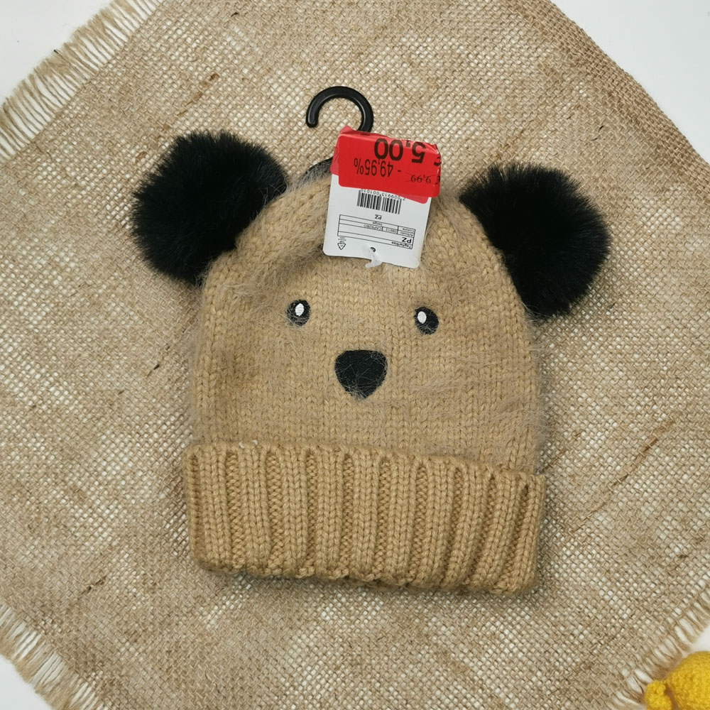 کلاه بافت موهر طرح خرسی مشکی رنگ  - 2 تا 4 سال