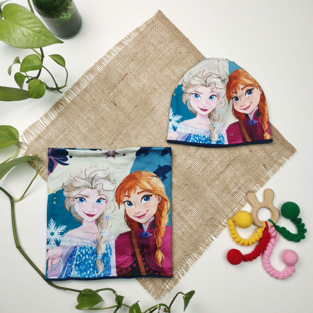 ست کلاه شالگردن دخترانه برند دیزنی طرح السا آنا آستر دار فوتر سرمه ای رنگ  - 4 تا 6 سال