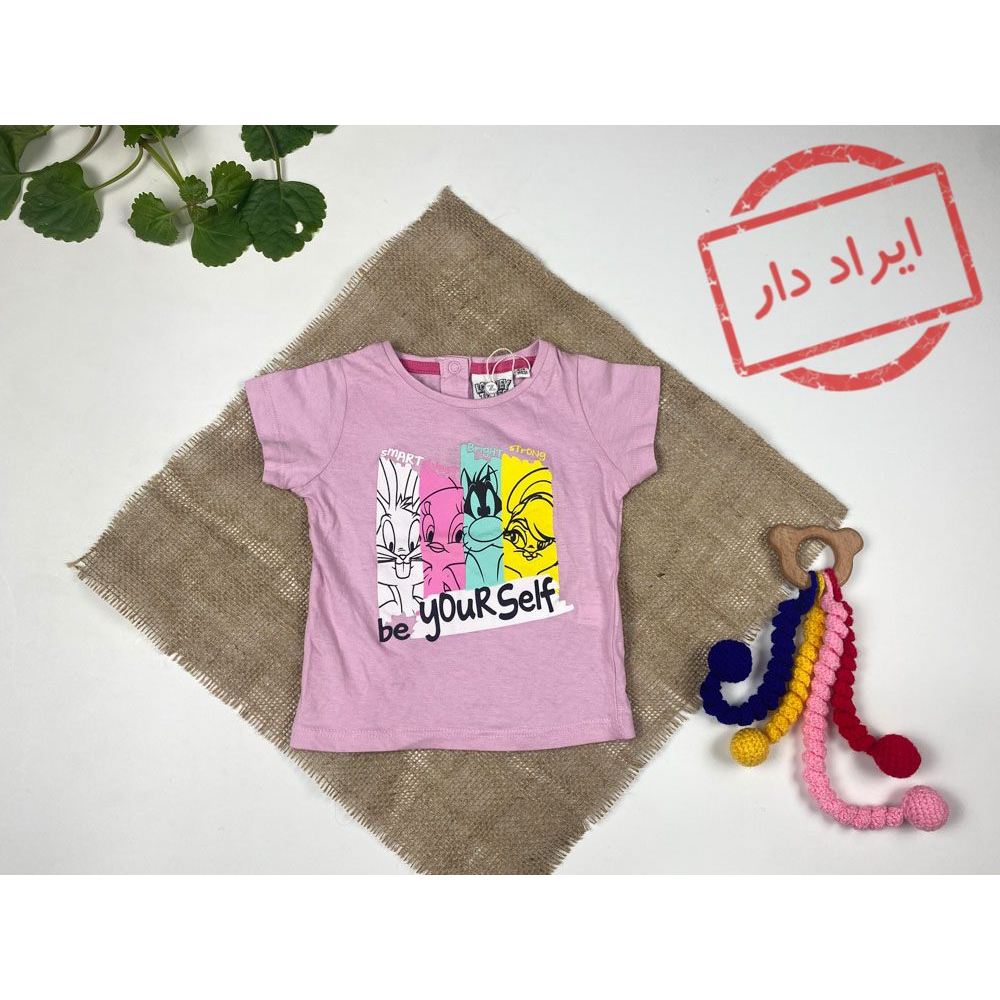 تیشرت نوزادی دخترانه آستین کوتاه طرح خرگوش یقه گرد پشت دکمه ای یاسی رنگ - 6 تا 9 ماه