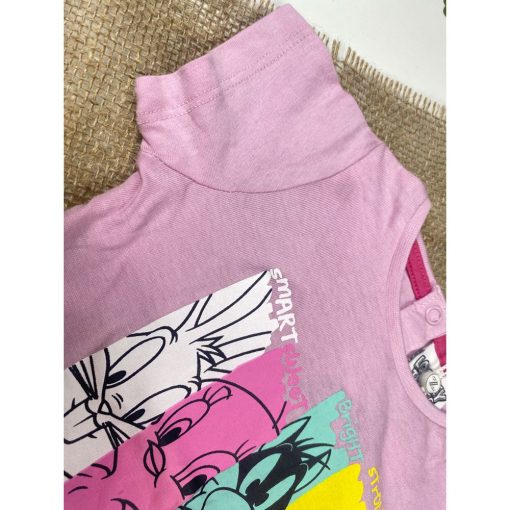 تیشرت نوزادی دخترانه آستین کوتاه طرح خرگوش یقه گرد پشت دکمه ای یاسی رنگ - 6 تا 9 ماه